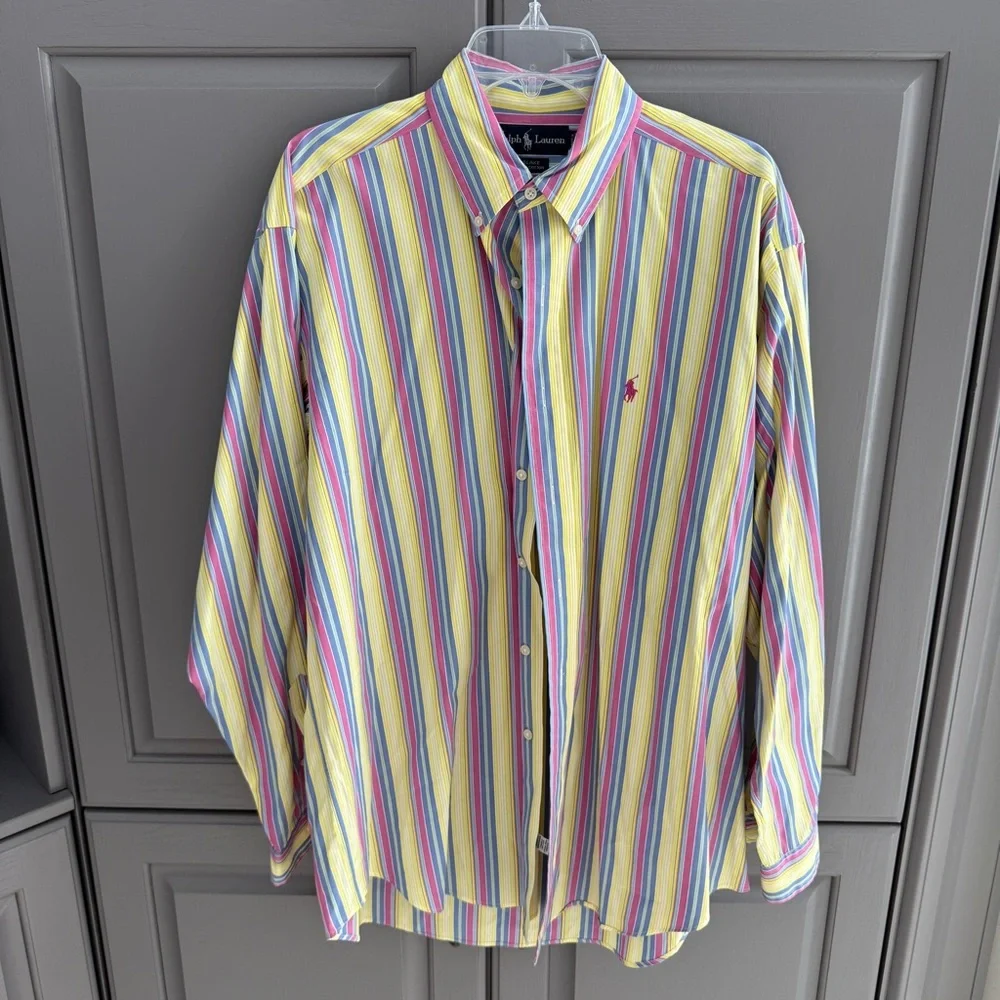 Vintage Polo Ralph Lauren Multicolor Rainbow Striped Button Down Shirt Size L - Picture 2 of 4